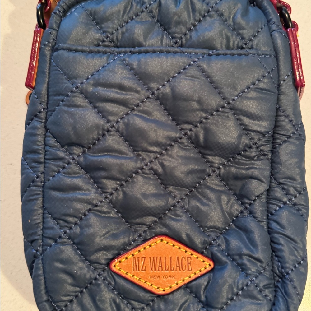 MZ Wallace Quilted Nylon Crossbody in Navy with Gold Logo